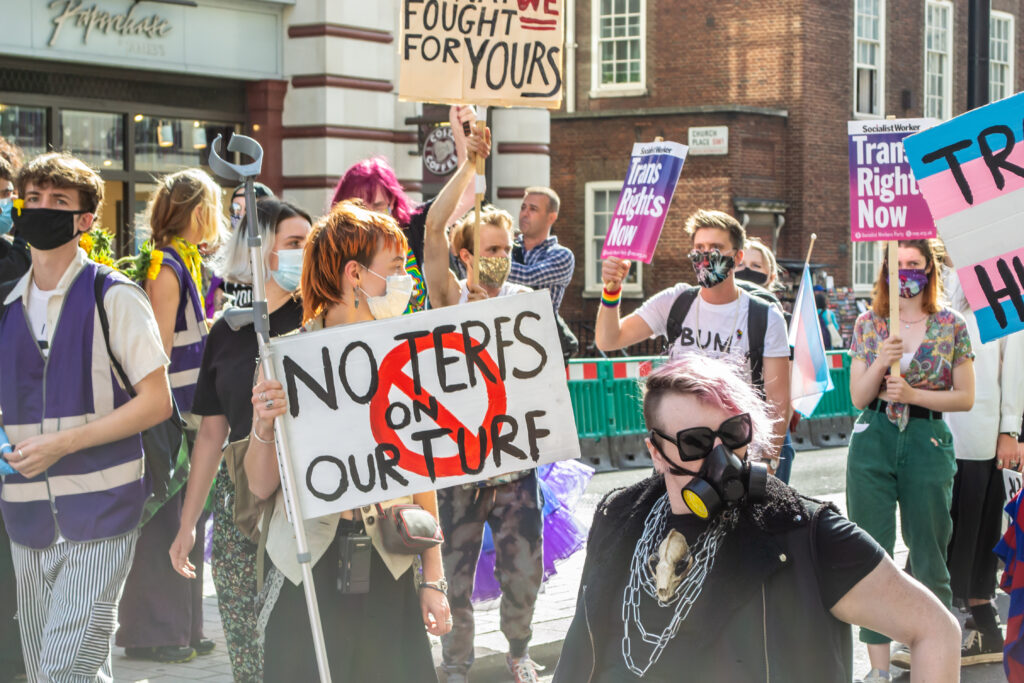 Protesters in favor of transgender rights